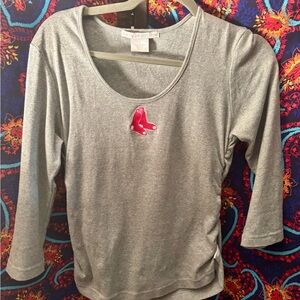 Antigua Gray Top with Red Socks ! Ruched sides to hide any tummy imperfections!